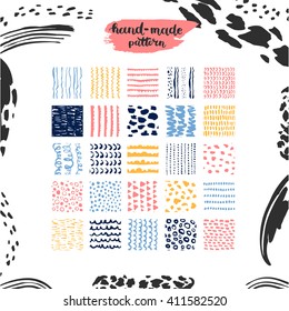 Hand drawn textures, template for celebration, invitation, greeting. Hatching drawn seamless, pattern, vector design elements. Set of  background texture, points, strokes, ornament in grunge style
