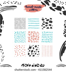 Hand drawn textures, template for celebration, invitation, greeting. Hatching drawn seamless, pattern, vector design elements. Set of  background texture, points, strokes, ornament in grunge style
