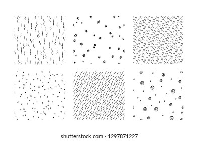 Hand drawn textures, template,. Hatching drawn seamless, pattern, vector design elements Vector set of background texture, points, strokes, ornament in grunge style