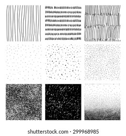 Hand drawn textures, template,. Hatching drawn seamless, pattern, vector design elements Vector set of  background texture, points, strokes, ornament in grunge style