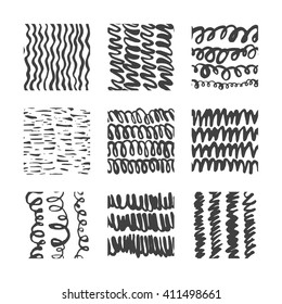 Hand drawn textures, template,. Hatching drawn seamless, pattern, vector design elements Vector set of  background texture, points, strokes, ornament in grunge style
