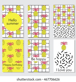 Hand drawn textures. Vector. Retro style texture, pattern. Modern abstract design poster, cover, card design.business cards,postcards,pineapple,fruit