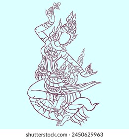 Hand drawn, Thai art angel vector for illustration, card, decoration