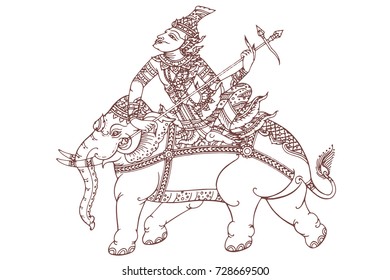 Hand drawn Thai art.Arts of ancient Thailand.The picture is meant to Wednesday.