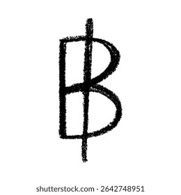 Hand drawn thai baht currency symbol. Brush stroke doodle. Single element for design