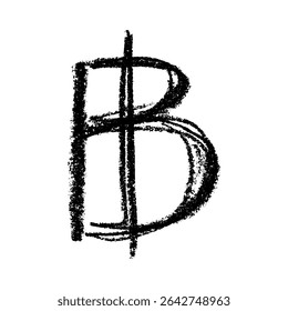 Hand drawn thai baht currency symbol. Brush stroke doodle. Single element for design