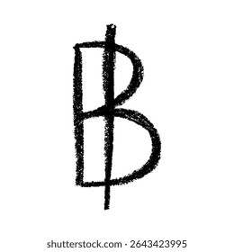Hand drawn thai baht currency symbol. Brush stroke doodle. Single element for design