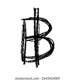 Hand drawn thai baht currency symbol. Brush stroke doodle. Single element for design