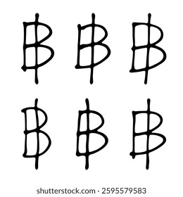 Hand drawn thai baht set Brush stroke doodle Single element for design