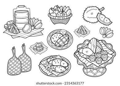 Hand Drawn Thai dessert collection in flat style illustration for business ideas isolated on background