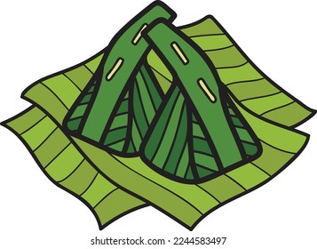 Hand Drawn Thai desserts with banana leaves illustration isolated on background