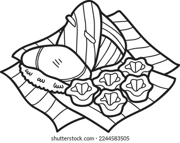 Hand Drawn Thai desserts and banana leaves illustration isolated on background