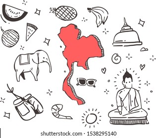 Hand drawn thai doodle . Thai vector illustation