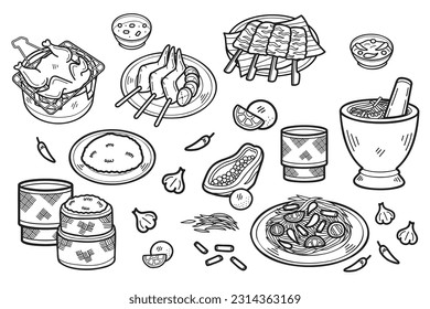 Hand Drawn Thai food collection in flat style illustration for business ideas isolated on background