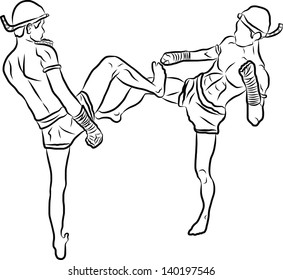 hand drawn Thai martial arts and muay thai boran