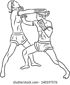 hand drawn Thai martial arts and muay thai boran