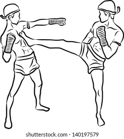 hand drawn Thai martial arts and muay thai boran