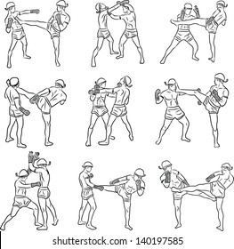 hand drawn Thai martial arts and muay thai boran