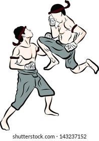 hand drawn Thai martial arts and muay thai boran