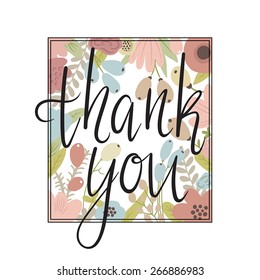 Hand drawn Thank You card. Vector floral background.