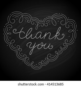 Hand drawn thank you card with chalk board texture effect. Vector