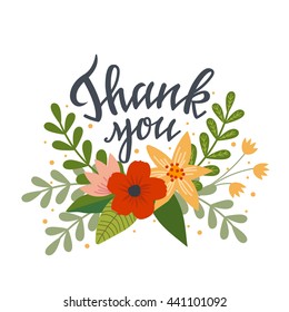 
Hand drawn Thank you concept with flower element. Can be used for postcards, cards, invitations, greeting cards.