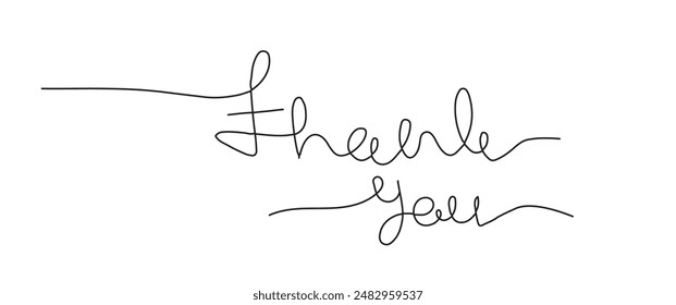 hand drawn Thank you. one line lettering isolated on white background. Usable for greeting cards, poster, banners, gifts