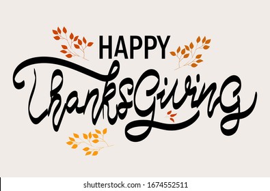 Hand drawn Thanks text. Thanksgiving lettering typography poster.Celebration quotation on textured blackboard background for postcard, badge,logo, icon, card.Vector calligraphy text.