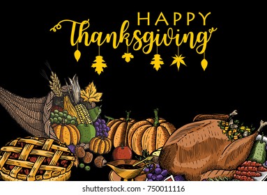 Hand drawn Thanksgiving background, Vector Illustration