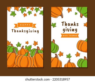 Hand drawn thanksgiving card template cartoon. Vector art illustration