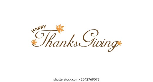 Decoração de texto desenhada à mão do Dia de Ação de Graças com folhas de Autum. Feliz Dia de Ação de Graças cartão de saudação tipográfica, cartaz, faixa, cartão postal, etiqueta. Conceito de Ação de Graças.