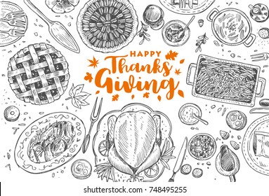 Hand drawn Thanksgiving dinner, Vector Illustration