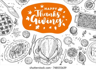 Hand drawn Thanksgiving dinner, Vector Illustration