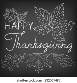Hand drawn thanksgiving greeting card with leaves. Thanksgiving background. 