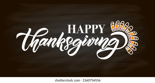 Hand drawn Thanksgiving lettering typography poster. Celebration text «Happy Thanksgiving» on textured background for postcard, icon, logo or badge. Vector vintage style calligraphy EPS10
