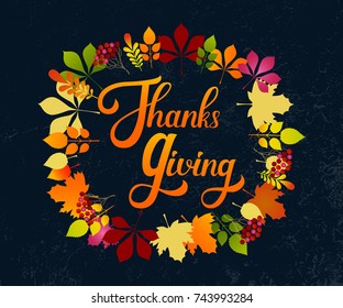 Hand drawn Thanksgiving lettering. Vector vintage style calligraphy for Thanksgiving Poster, Postcard and Invitation card, banner
