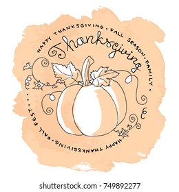 Hand Drawn Thanksgiving Pumpkin With Text In Circle