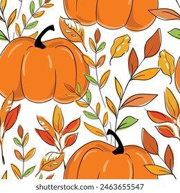 Hand drawn Thanksgiving seamless pattern with pumpkins vector  Simple Texture of pumpkins