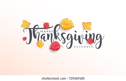 Hand drawn Thanksgiving typography with Leaves. Thanksgiving vector vintage style calligraphy for Poster, Postcard and Invitation card