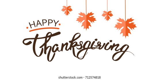 Hand drawn Thanksgiving typography on the white background. Celebration quote "Happy Thanksgiving" for postcard, icon/logo, ad materials, sale promotion or badge template.