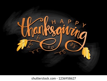 Hand drawn Thanksgiving typography poster. Celebration quote "Happy Thanksgiving"