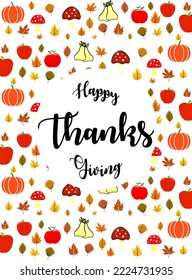 Hand drawn Thanksgiving typography poster. Celebration quote "Happy Thanksgiving" on textured background for postcard, autumn icon, logo or badge.