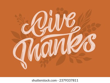 Hand drawn Thanksgiving typography poster. Celebration quote Happy Thanksgiving on textured background for postcard, Thanksgiving icon, logo or badge. Thanksgiving vector vintage style calligraphy