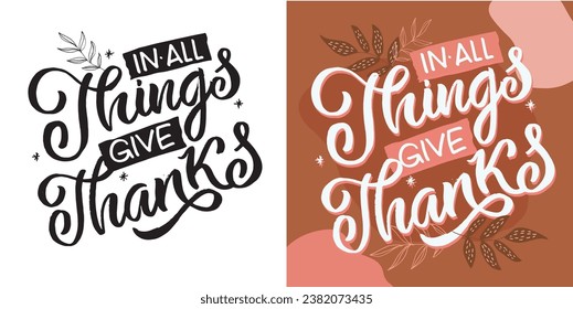 Hand drawn Thanksgiving typography poster. Celebration quote Happy Thanksgiving on textured background for postcard, Thanksgiving icon, logo or badge. Thanksgiving vector vintage style calligraphy