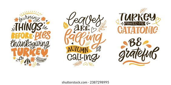 Hand drawn Thanksgiving typography poster. Celebration quote Happy Thanksgiving on textured background for postcard, Thanksgiving icon, logo or badge. Thanksgiving vector vintage style calligraphy