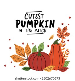 Hand drawn Thanksgiving typography poster. Illustration autumn leaves