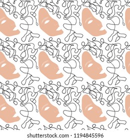 Hand Drawn theatrical mask pattern in surreal style Doodle seamless pattern. Illustrations Drawing in Vector Sketch for textile, print, postcard, invitation, poster, background, wallpaper
