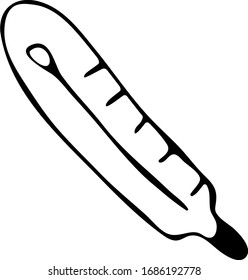 Handgezeichnetes Thermometer einzeln auf weißem Hintergrund. Medizinische Elemente, Symbole. Doodle, einfache Umrissgrafik. Es kann für die Dekoration von Textilien, Papier und anderen Oberflächen verwendet werden.