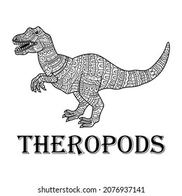Hand drawn of theropods in zentangle style