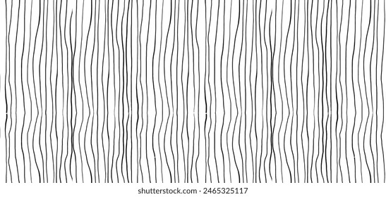 Hand drawn thin black wavy vertical lines pattern on a white background. Seamless vector design for textiles, wallpapers, and prints